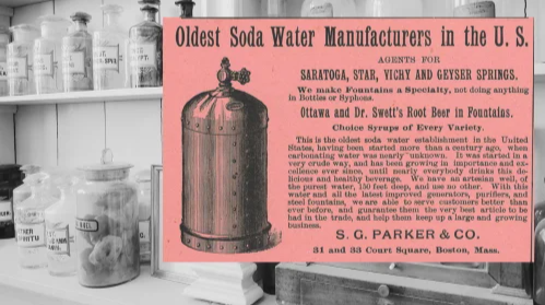 Vintage S. G. Parker & Co. Ad (ca. 1892): A vintage S. G. Parker & Co. Oldest Soda Water Manufacturers in the U.S. Ad from The Druggists Circular and Chemical Gazette