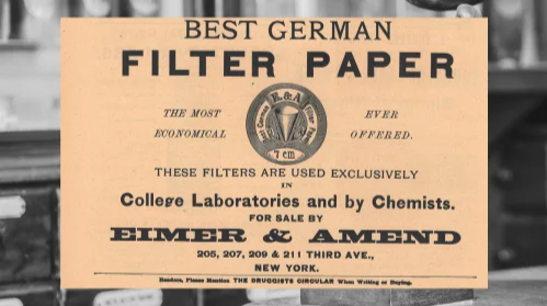 Vintage Best German Filter Paper Ad (ca. 1892): A vintage Eimer & Amend Ad from The Druggists Circular and Chemical Gazette