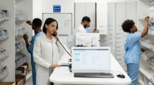 pharmacy; pharmacy staff; pharmacist; pharmacist on phone